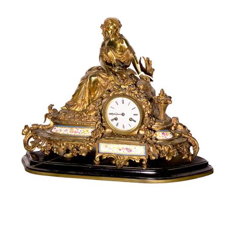 Appraisal: Louis XVI Style Porcelain Mounted Gilt-Metal Mantel Clock Estimate -