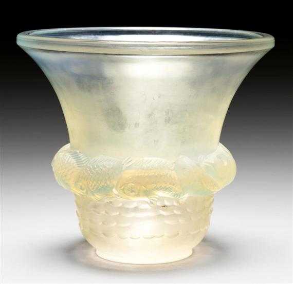 Appraisal: LALIQUE REN PIRIAC VASE circa Opalescent mould-pressed glass Signed R