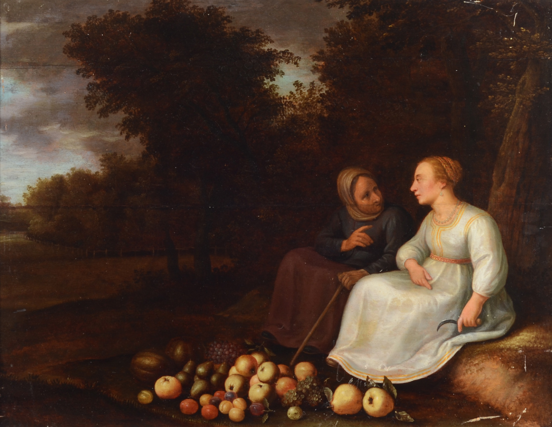 Appraisal: EXCEPTIONAL EARLY FLEMISH GENRE PAINTING ''THE CONVERSATION'' Oil Cradled Panel