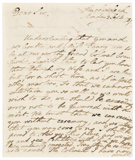 Appraisal: BOSWELL James - Autograph letter signed to Thomas Coutts founder