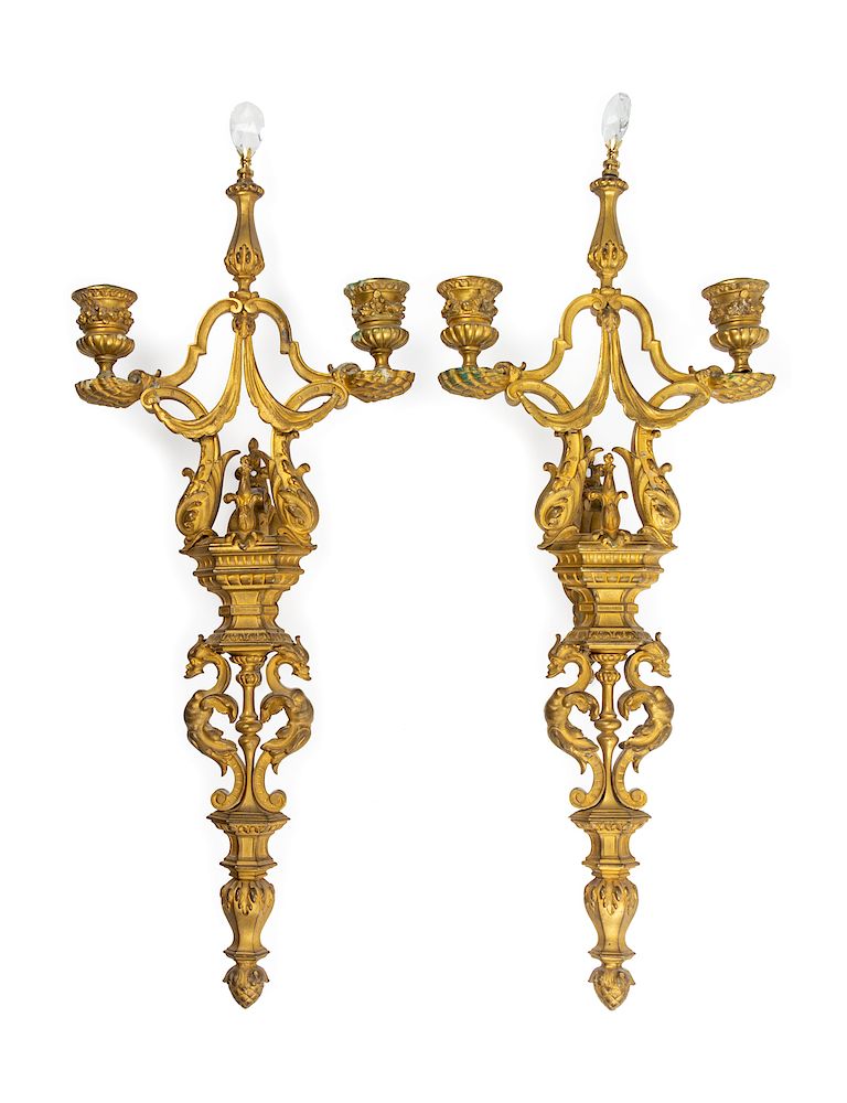 Appraisal: A Pair of Neoclassical Gilt Bronze Two-Light Sconces A Pair