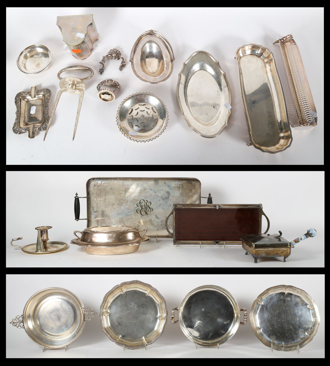 Appraisal: Two shelves of silver plated items Undernumber