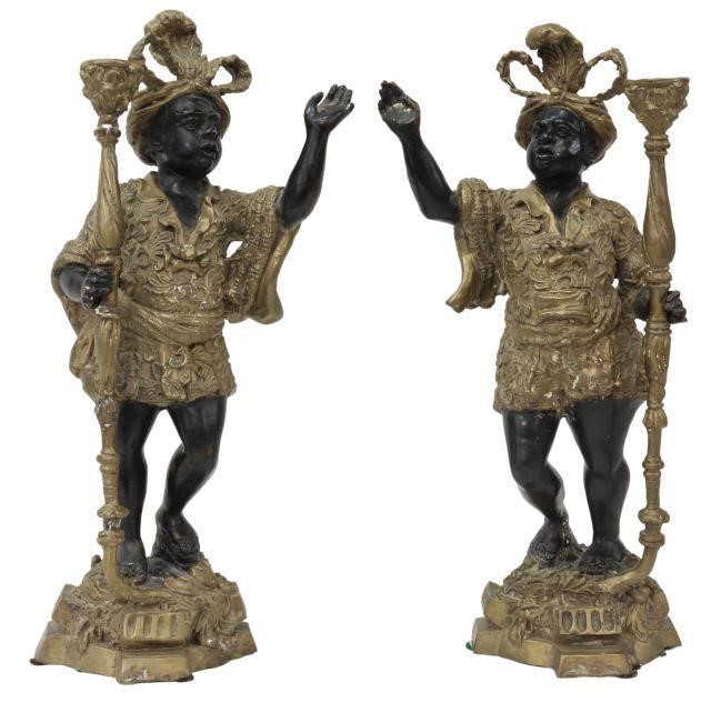 Appraisal: lot of Parcel gilt and patinated bronze Blackamoor candle holders