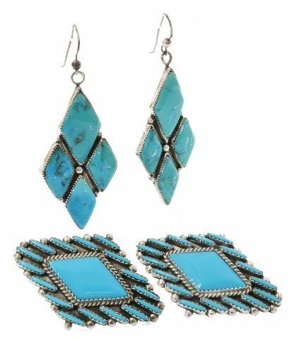 Appraisal: pairs Native American silver content unknown and turquoise earrings pair