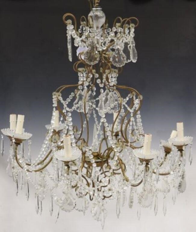 Appraisal: Italian eight-light chandelier th c gilt iron frame central crystal