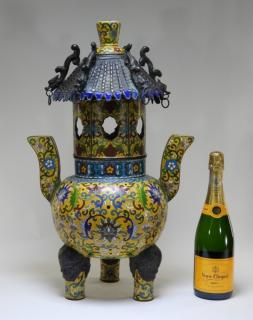 Appraisal: LG Chinese Cloisonne Enamel Yellow Censer CHINA TH CENTURY A