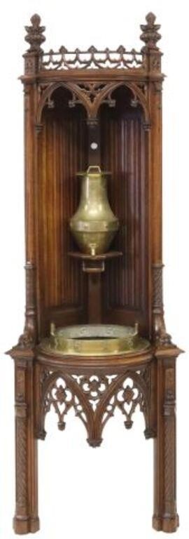 Appraisal: French Gothic Revival lavabo on corner stand th c foliated