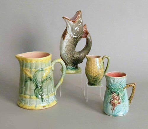 Appraisal: Four Majolica pitchers creamers h