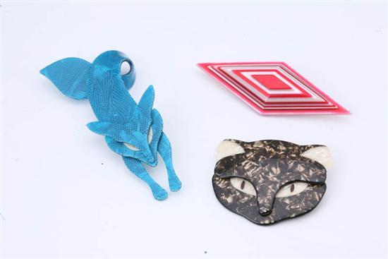 Appraisal: THREE BROOCHES Two Lucite animals by Lea Stein Paris a