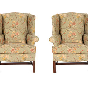 Appraisal: Pair of George III Style Wingback Armchairs th Century Height