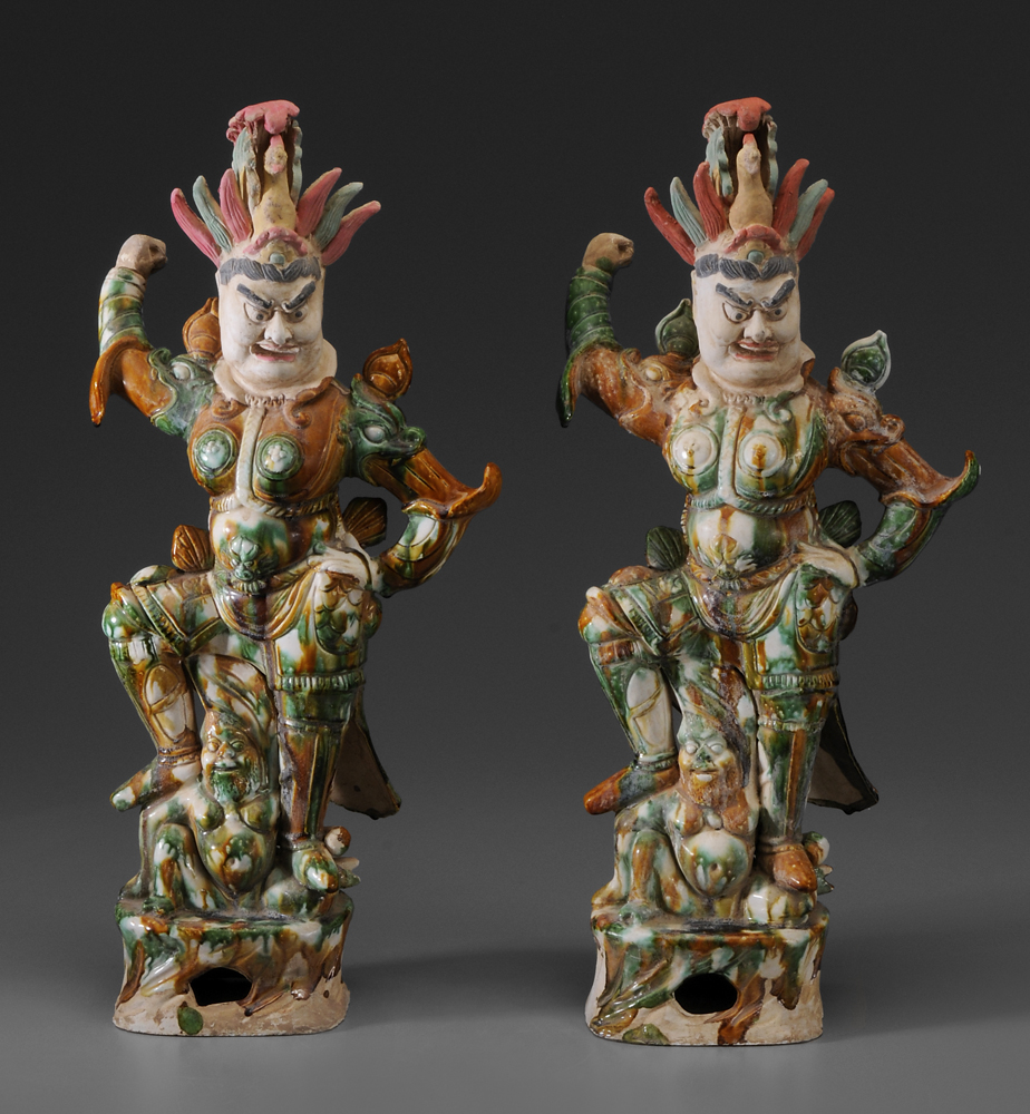 Appraisal: Pair Tomb Guardian Ceramic Figures Chinese th century Tang style