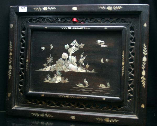 Appraisal: A Chinese carved rosewood panel with mother of pearl inlay