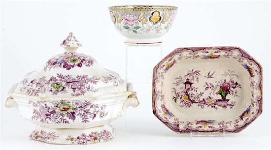 Appraisal: Transferware serving pieces th century Wedgwood Tyrol pattern covered tureen