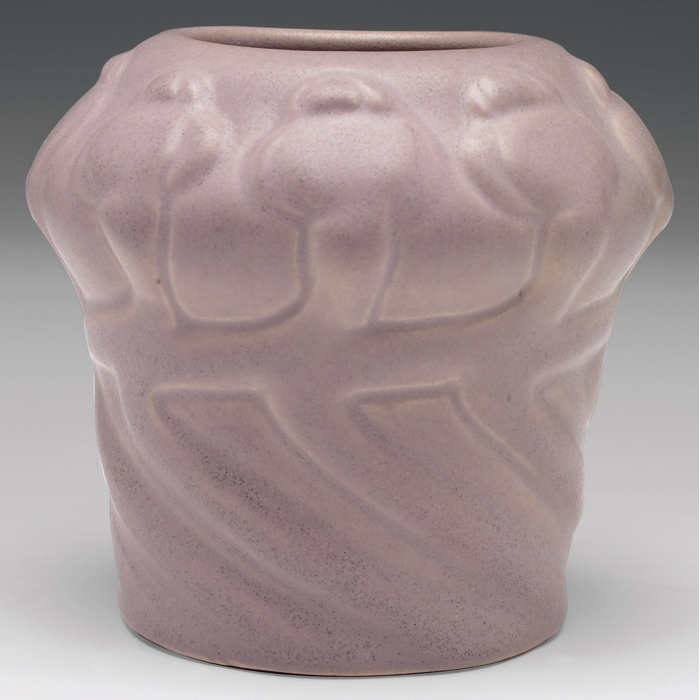 Appraisal: Van Briggle vase shoulderedshape with poppy designs under an unusuallavender