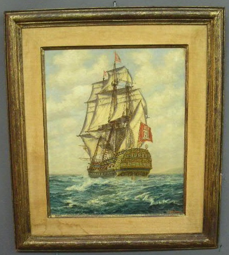 Appraisal: Oil on masonite painting of a ship signed Pam Cooney