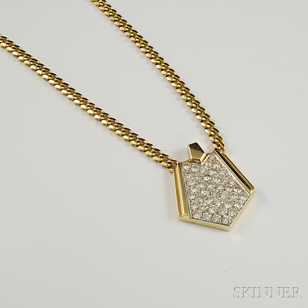 Appraisal: kt Gold and Diamond Pendant Necklace the pentagonal pendant set