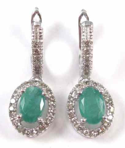 Appraisal: PAIR OF EMERALD AND DIAMOND EARRINGS each k white gold