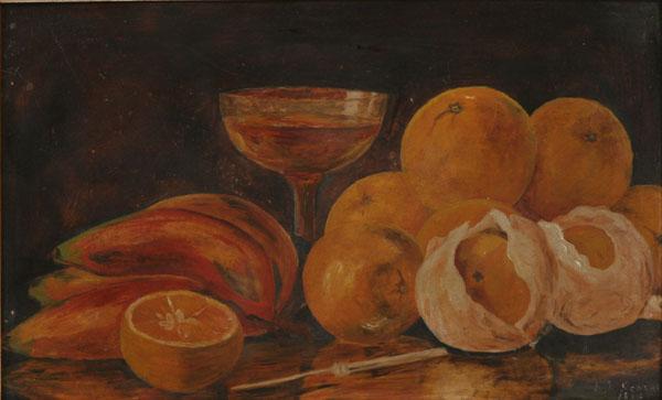 Appraisal: Late th century still life with fruit oil on board