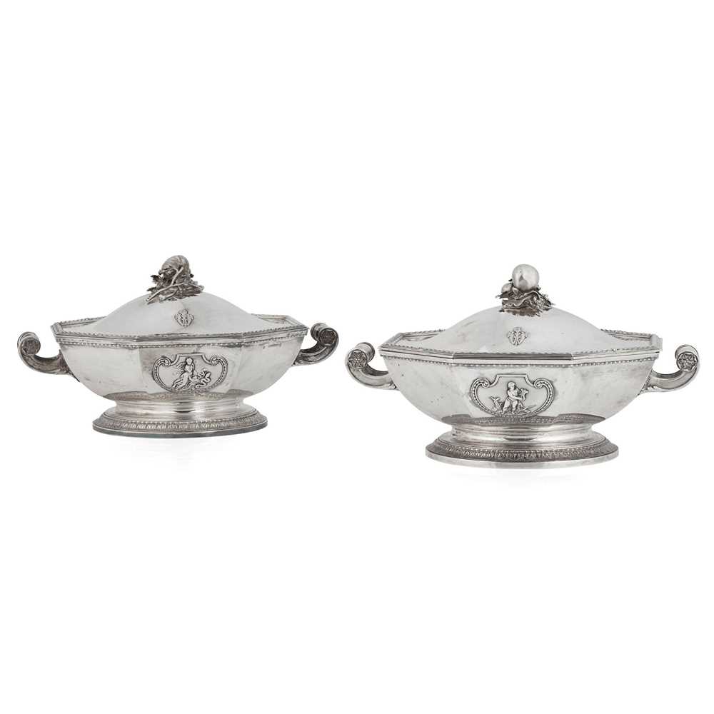 Appraisal: A PAIR OF LATE TH-CENTURY AUSTRIAN TWIN HANDLED VEGETABLE TUREENS