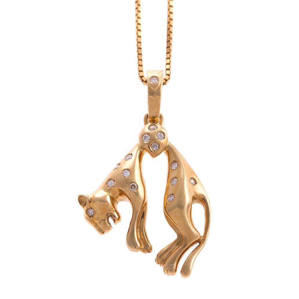 Appraisal: A Ladies K Diamond Panther Pendant Chain K yellow gold