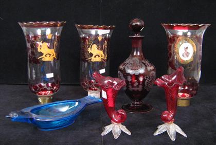 Appraisal: Group of assorted colored glass Comprised of a red to