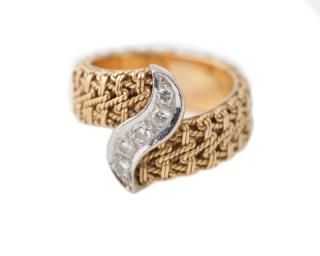 Appraisal: Custom k Yellow Gold Rope Style Diamond Ring Ladies custom