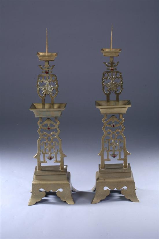 Appraisal: PAIR CHINESE BRASS CANDLE HOLDERS - in high