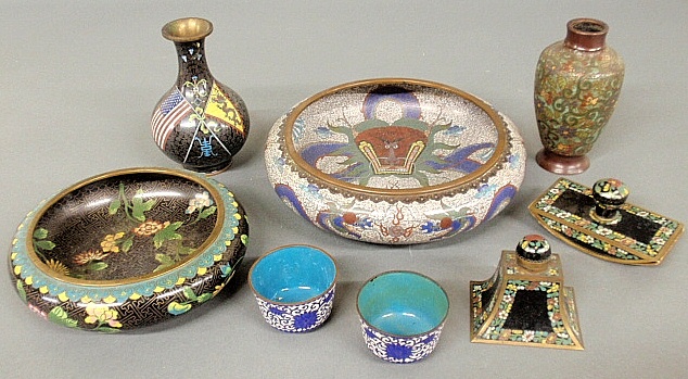 Appraisal: - Group of cloisonn to incl large bowls dia unusual