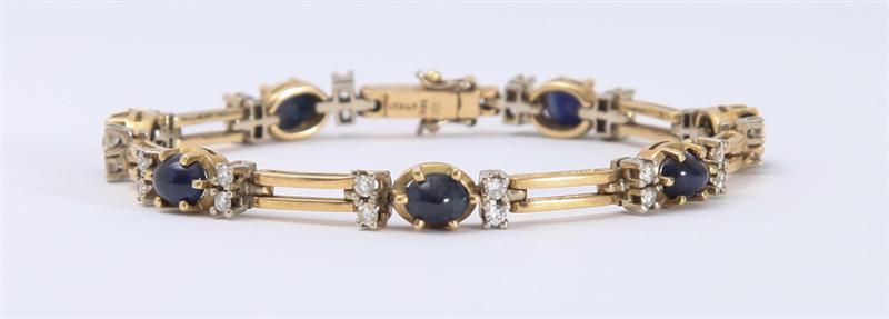 Appraisal: K GOLD SAPPHIRE AND DIAMOND BRACELET Set with cabochon sapphires