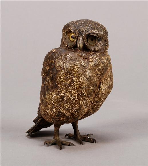 Appraisal: A Viennese cold painted bronze model of an owl early