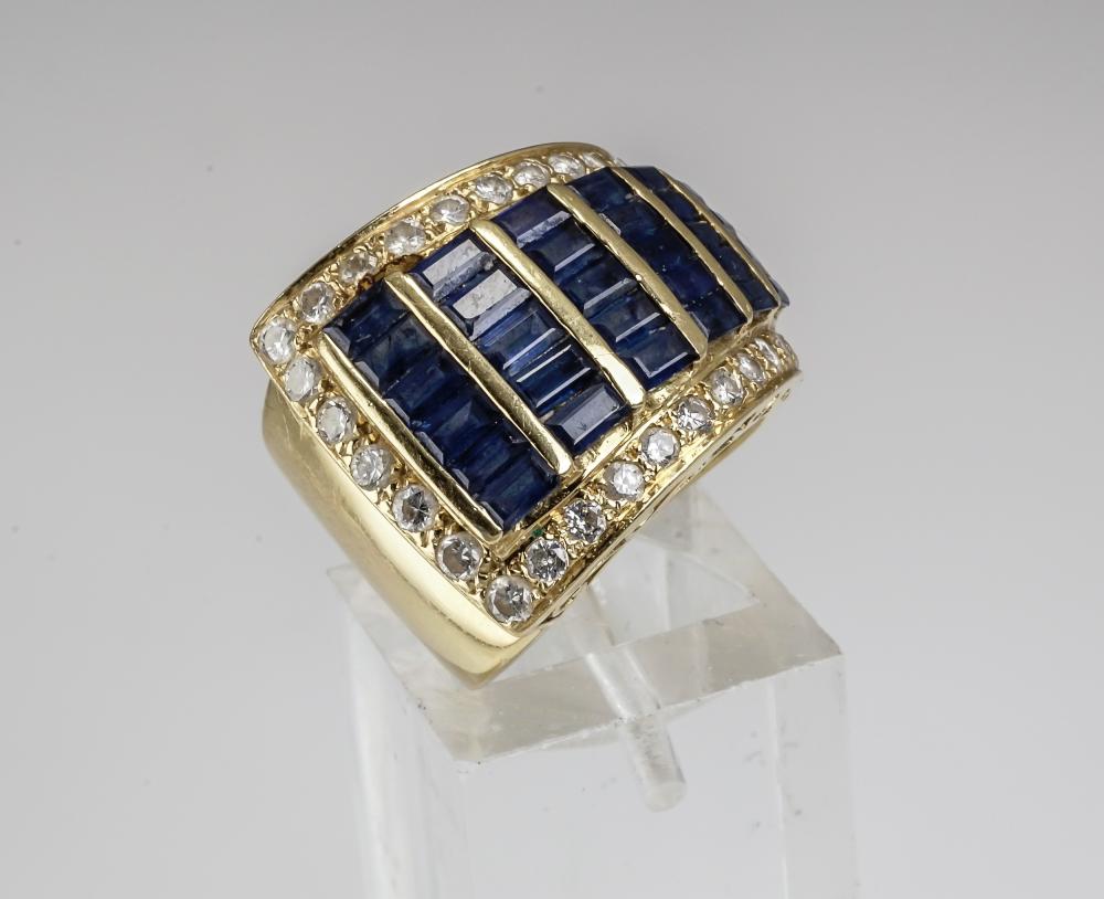 Appraisal: -KARAT YELLOW-GOLD BLUE SAPPHIRE AND DIAMOND RING -Karat Yellow-Gold Blue