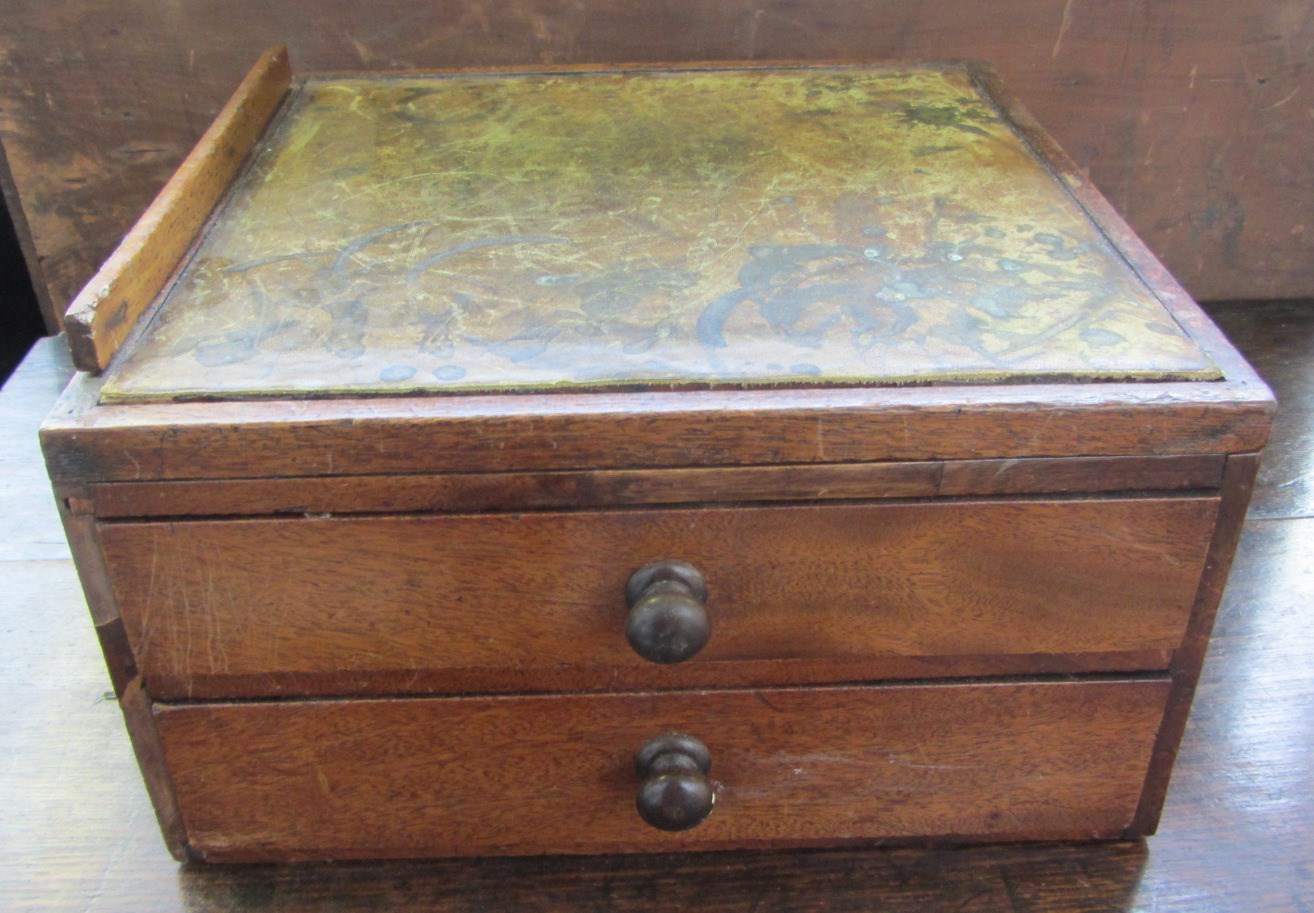 Appraisal: A th century mahogany two drawer travelling box with angle