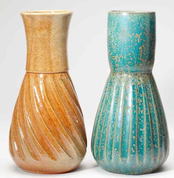 Appraisal: Two Ben Owen III Linear Decorated Vasesincluding a stoneware vase