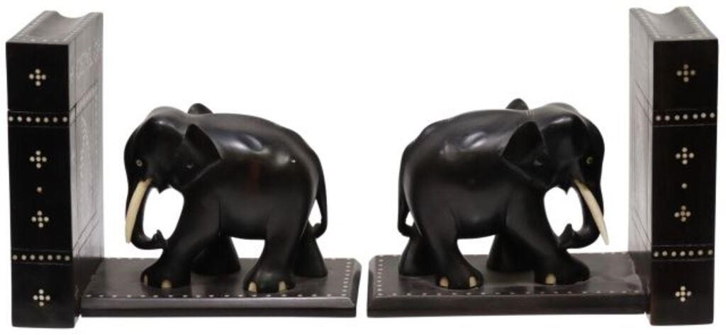 Appraisal: pair Carved and inlaid bookends Ceylon Sri Lanka mid th