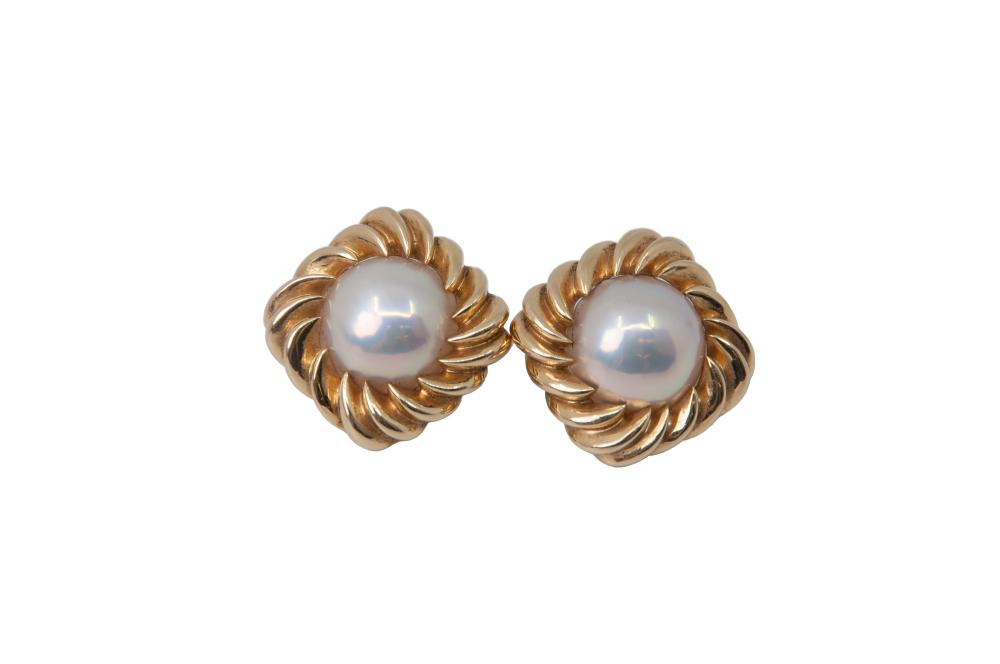 Appraisal: PAIR OF KARAT MABE PEARL EAR CLIPSthe pearls measuring approximately