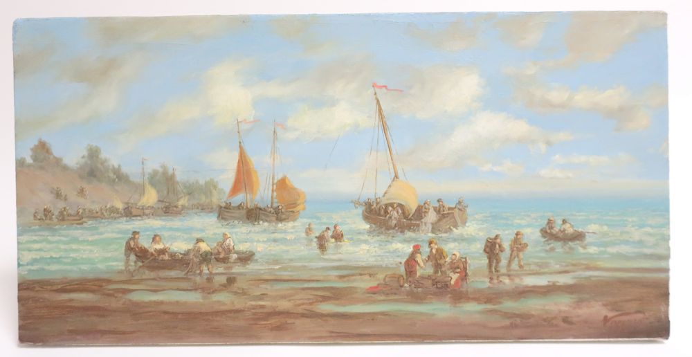 Appraisal: Laszlo Vigyazo th C Boats Landing Ashore O C Laszlo