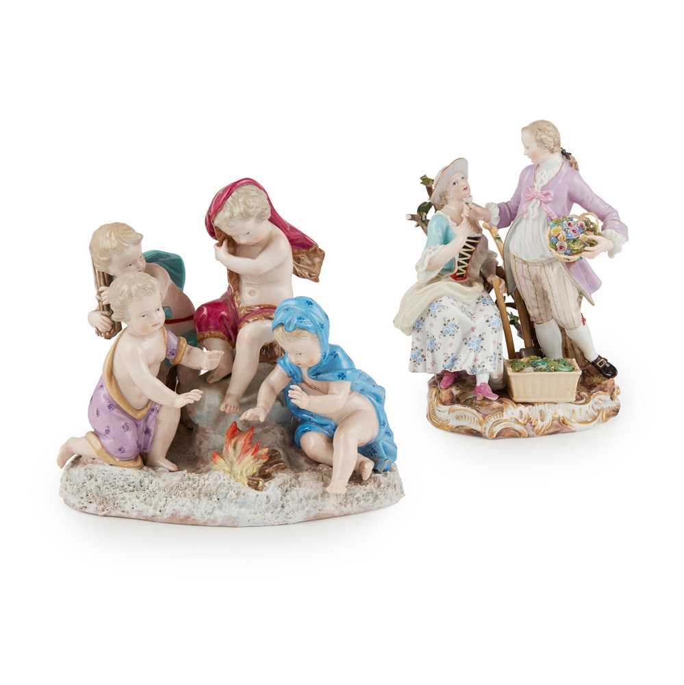 Appraisal: TWO MEISSEN FIGURE GROUPS SECOND HALF TH CENTURY comprising an