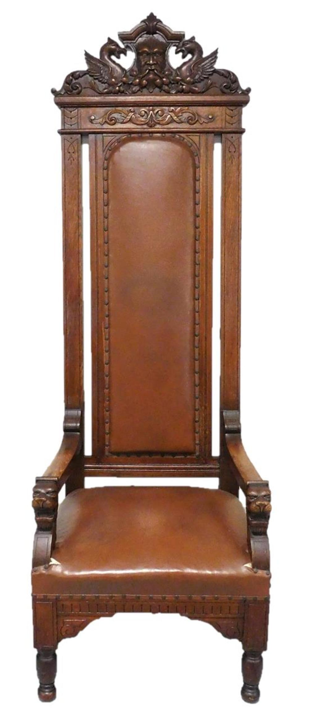 Appraisal: Monumental Renaissance Revival throne chair with masque and griffin carved