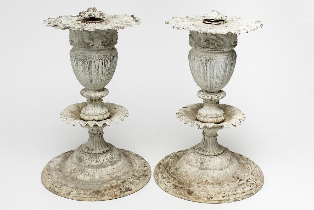 Appraisal: Antique Garden Stands White-Painted Cast Metal Ornate metal garden stands