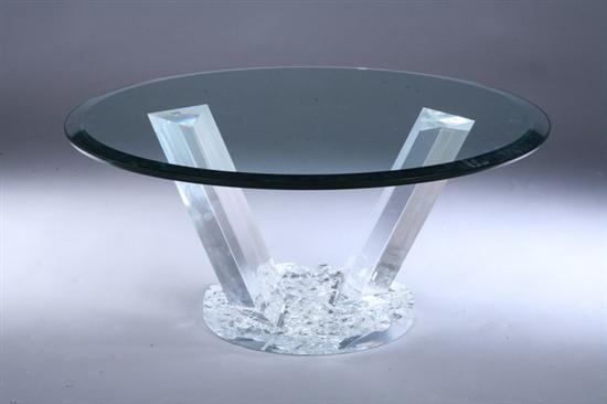 Appraisal: JEFFREY BIGELOW LUCITE AND GLASS BI-POD LOW TABLE Late th