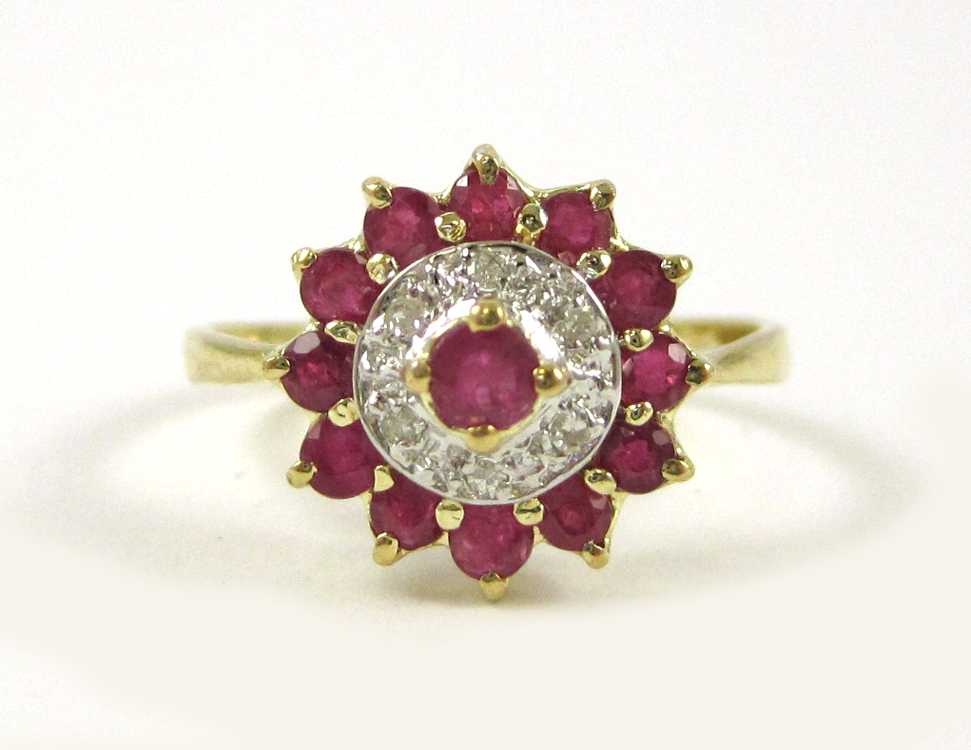 Appraisal: RUBY DIAMOND AND FOURTEEN KARAT GOLD RING The yellow and