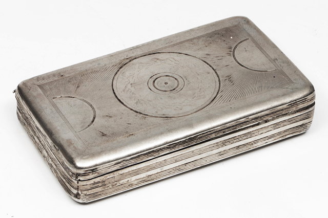 Appraisal: AN ANTIQUE RECTANGULAR DUTCH SILVER TOBACCO BOX with engraved geometric