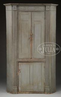 Appraisal: RARE AND IMPORTANT FEDERAL CARVED BLUE PAINTED CORNER CUPBOARD BERGEN