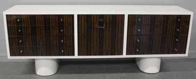 Appraisal: White and Zebra Wood Midcentury Style Chest A magnificent looking