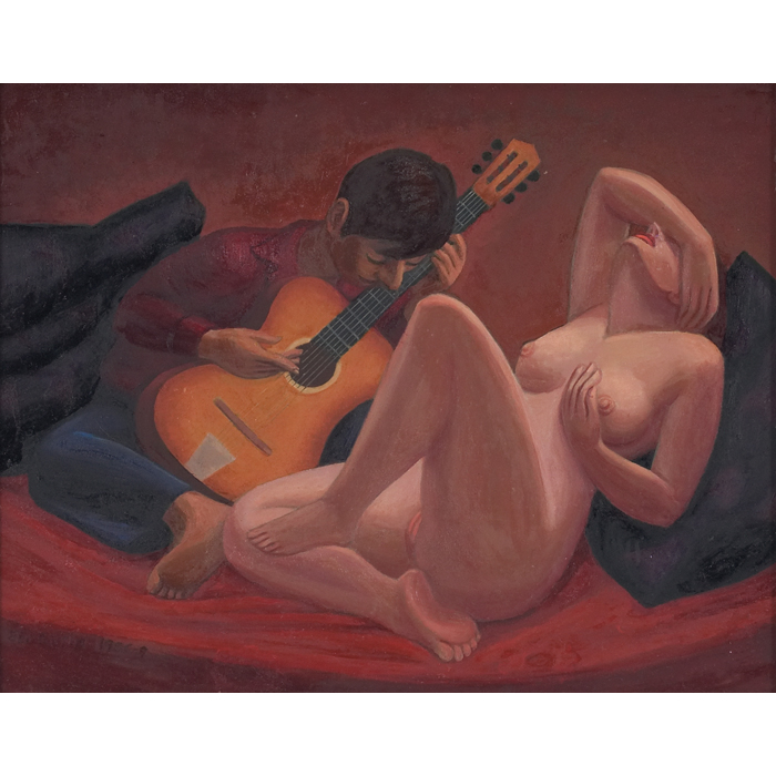 Appraisal: Eli Levin American b ''Nude with Guitar Player '' -