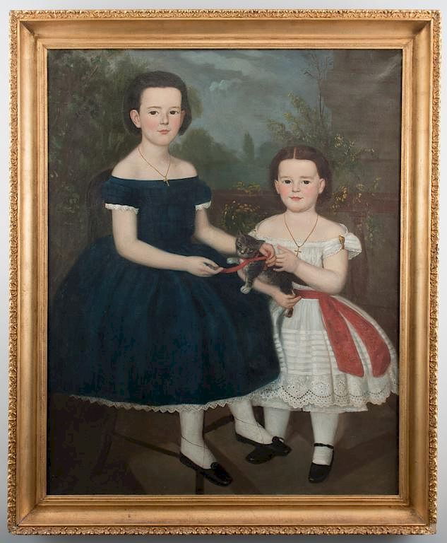 Appraisal: Portrait of Children with Kitten Oil on canvas portrait possibly