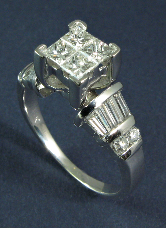 Appraisal: DIAMOND AND FOURTEEN KARAT GOLD RING centered are four princess-cut