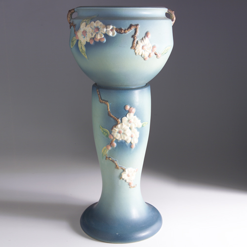 Appraisal: ROSEVILLE Blue Apple Blossom jardiniere - and pedestal - set