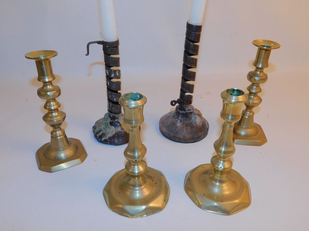 Appraisal: LOT EARLY CANDLESTICK HOLDERS Lot of pairs of th early