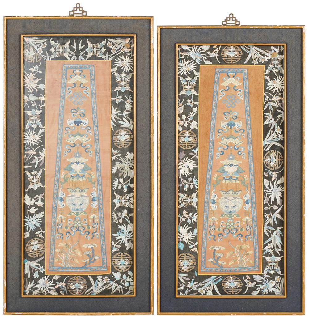 Appraisal: PAIR OF CHINESE FRAMED TEXTILESframed under acrylic Provenance The E